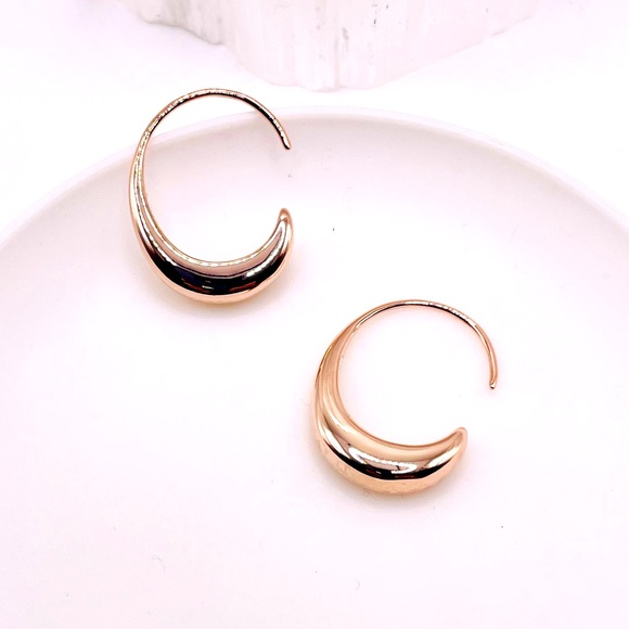 Anthro Rose Gold Plated Crescent Hoop Earrings - Picture 4 of 5